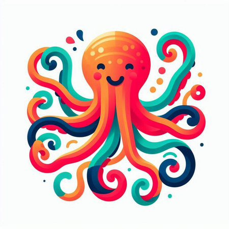 Colorful cartoon octopus. Vector illustration isolated on white background.のイラスト素材