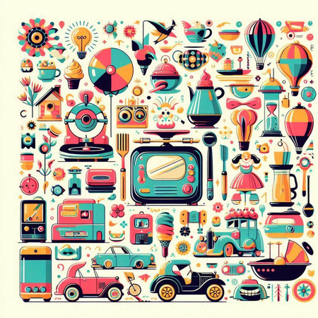 Vintage travel pattern with hand drawn icons and objects. Vector illustrationのイラスト素材