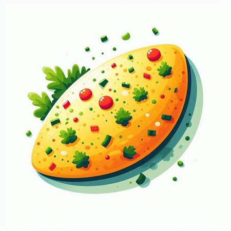 Illustration of omelette with parsley and tomato on white backgroundのイラスト素材