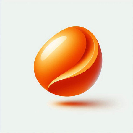 Illustration of 3d orange egg with shadow on white background.のイラスト素材
