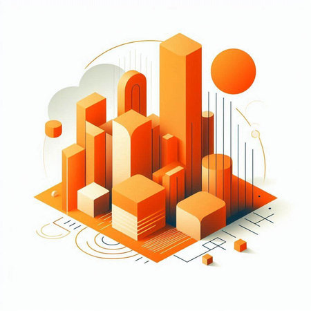 Abstract 3d city with orange buildings and skyscrapers on white backgroundのイラスト素材