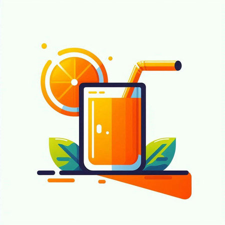Orange juice in a glass with a straw. Vector flat illustration.のイラスト素材