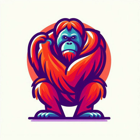 Orangutan mascot logo. Vector illustration isolated on white background.のイラスト素材