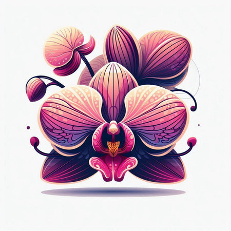 Orchid flower vector illustration. Floral background with orchids.のイラスト素材