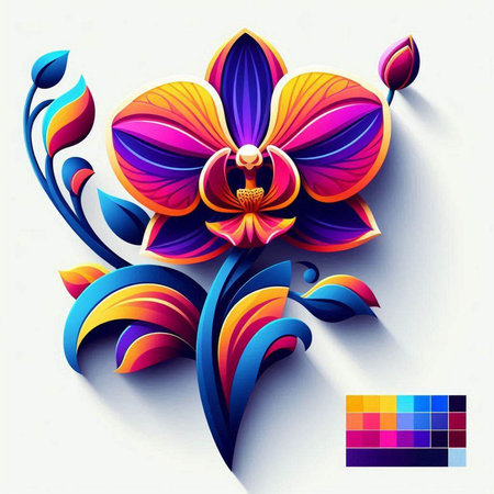 Abstract colorful background with orchids and orchids. Vector illustration.のイラスト素材