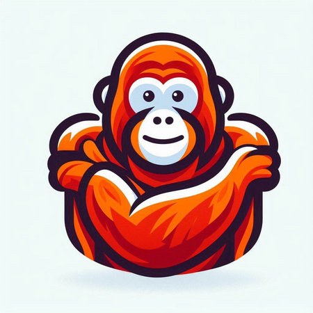 Orangutan cartoon mascot isolated on white background. Vector illustration.のイラスト素材