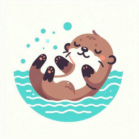 Cute baby otter swimming in the sea. Vector illustration.のイラスト素材
