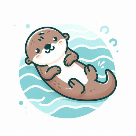 Cute cartoon otter swimming in the sea. Vector illustration.のイラスト素材