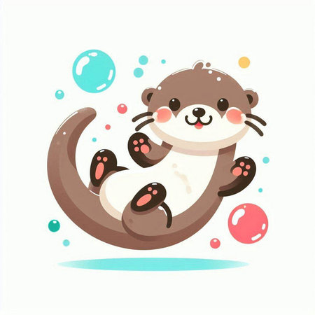 Cute otter with bubbles on white background. Vector illustration.のイラスト素材