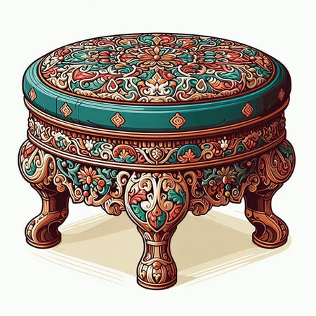 Antique wooden table with decorative ornaments. Vector illustration.のイラスト素材