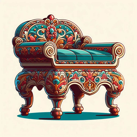 Vintage armchair in ethnic style. Hand drawn vector illustration.のイラスト素材