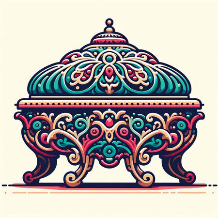 Vector illustration of indian ornamental vase with floral pattern.のイラスト素材