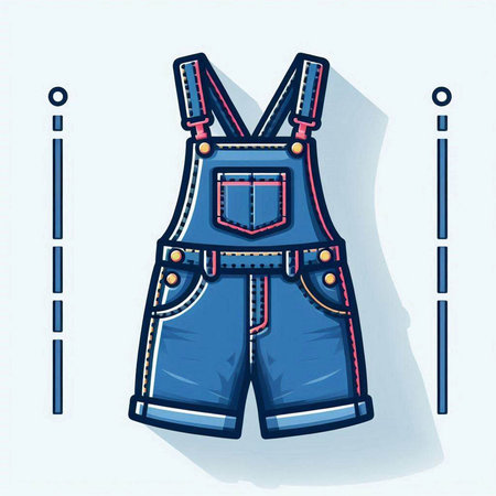 Denim overalls with pockets and suspenders. Vector illustration.のイラスト素材