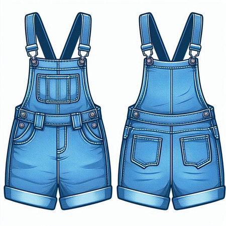 Denim overalls, jeans shorts with suspenders. Vector illustrationのイラスト素材