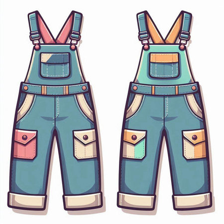 Vector illustration of a pair of overalls with pockets and pockets.のイラスト素材