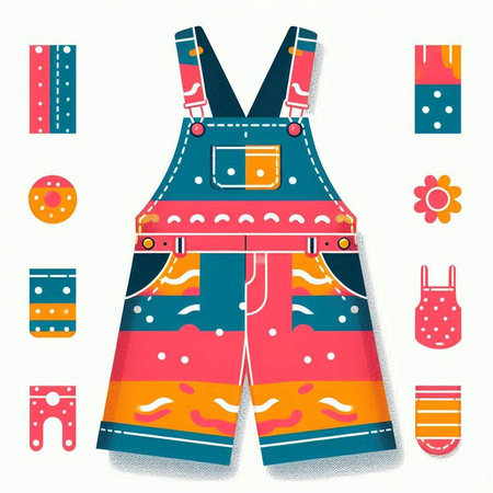 Fashionable summer overalls for kids. Vector illustration on white background.のイラスト素材
