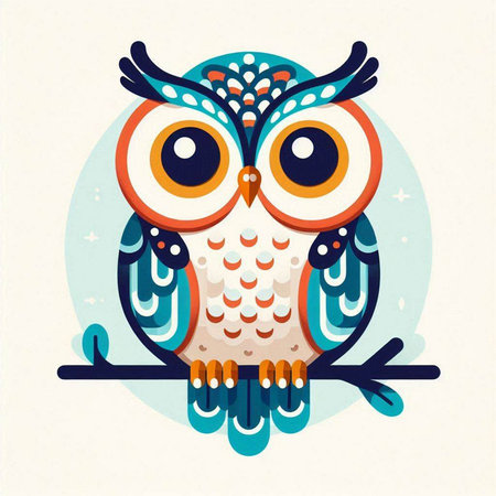 Cute owl on a branch. Vector illustration in cartoon style.のイラスト素材