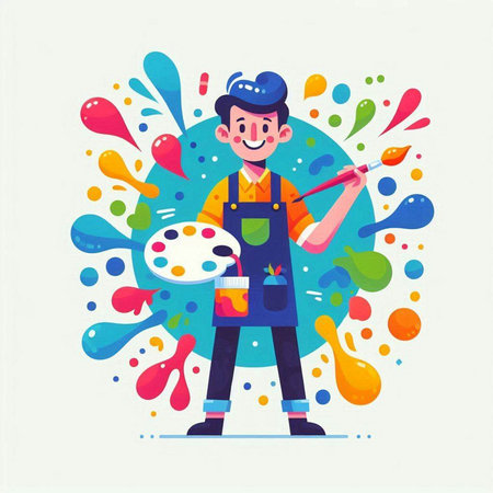 Painter, painter, artist. Flat style colorful vector illustration.のイラスト素材