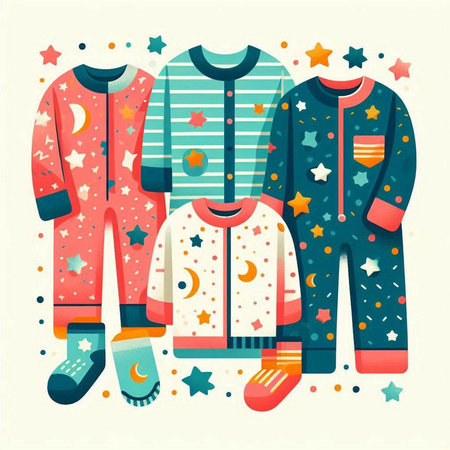 Vector illustration of children clothes in flat style with stars and moon.のイラスト素材