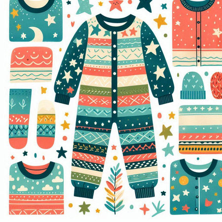 Cute seamless pattern with knitted winter clothes. Vector illustration.のイラスト素材
