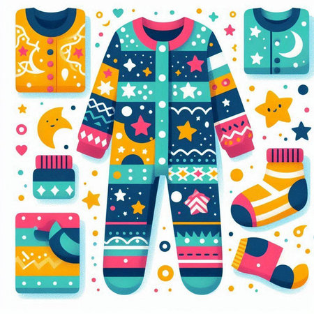 Vector illustration of winter clothes in flat style. Children's clothing set.のイラスト素材