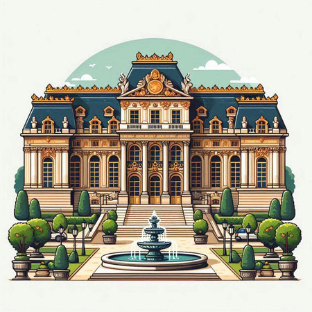 Vintage vector illustration of Belvedere palace in Vienna, Austriaのイラスト素材