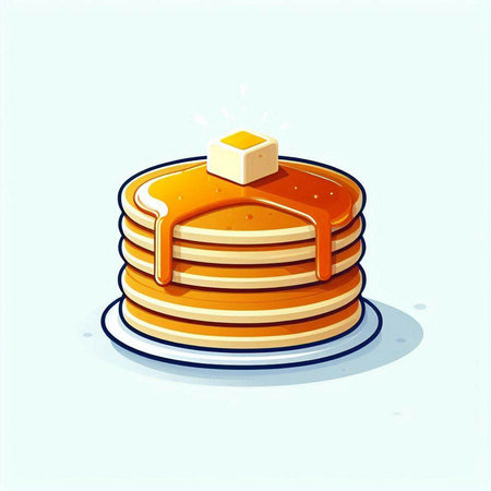 Illustration of a stack of pancakes with honey on a blue backgroundのイラスト素材