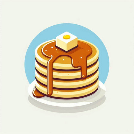 Pancakes with chocolate syrup. Vector illustration in flat style.のイラスト素材