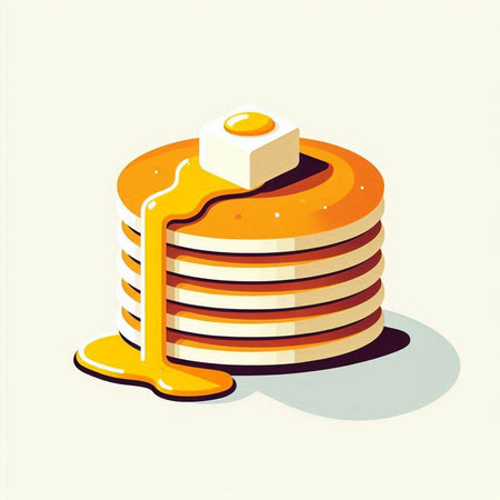 Illustration of a stack of pancakes with honey on a light backgroundのイラスト素材