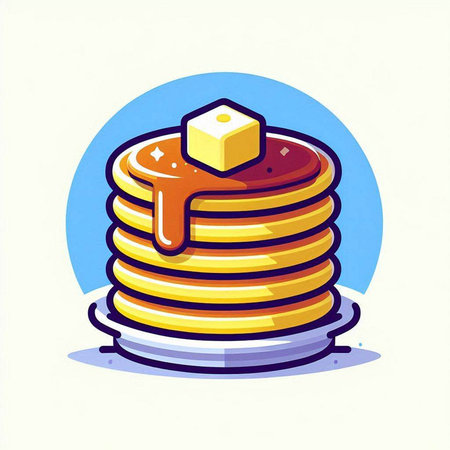Illustration of a stack of pancakes with honey and butter on a white backgroundのイラスト素材