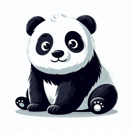 Cute cartoon panda sitting on white background. Vector illustration.のイラスト素材