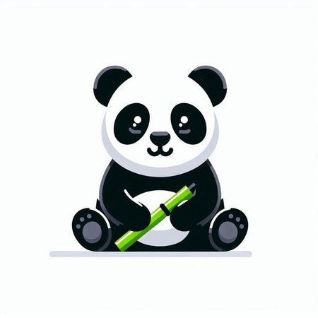 Cute panda holding a green bamboo stick. Vector illustration.のイラスト素材
