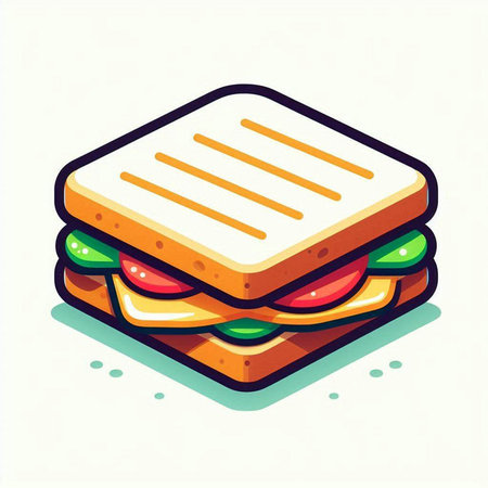 Sandwich icon. Vector illustration of a sandwich with ham, cheese and vegetables.のイラスト素材
