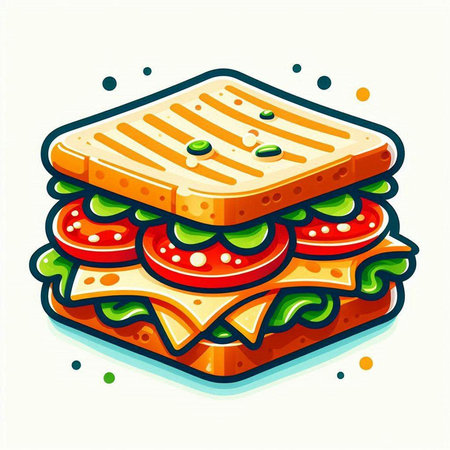 Sandwich with cheese, tomato and cucumber, vector illustration.のイラスト素材