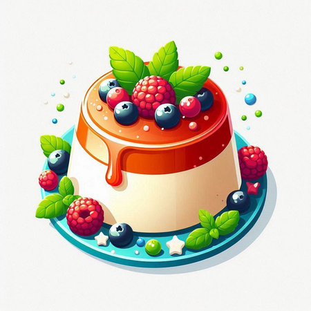 Cake with berries and mint on a white background. Vector illustration.のイラスト素材