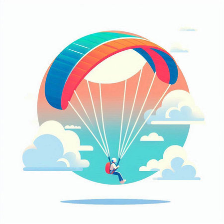 Paraglider flying in the blue sky, vector illustration.のイラスト素材