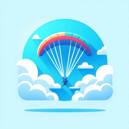 Paraglider flying in the blue sky. Vector illustration.のイラスト素材