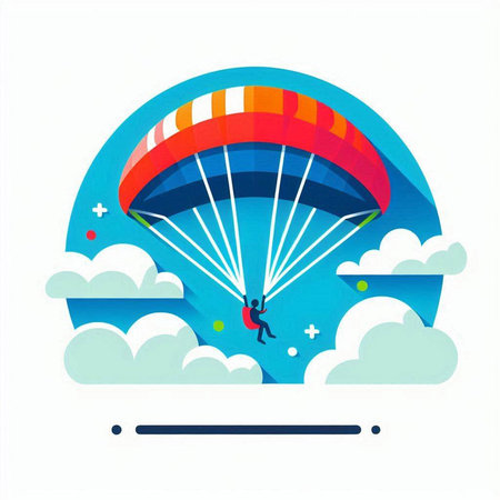 Parachute flying in the sky. Flat design vector illustration.のイラスト素材