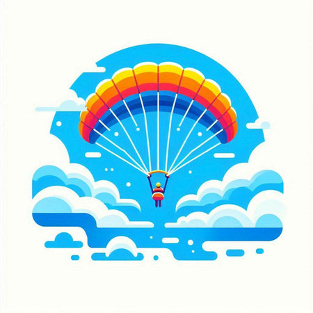 Parachute in the blue sky with clouds. Vector illustration.のイラスト素材