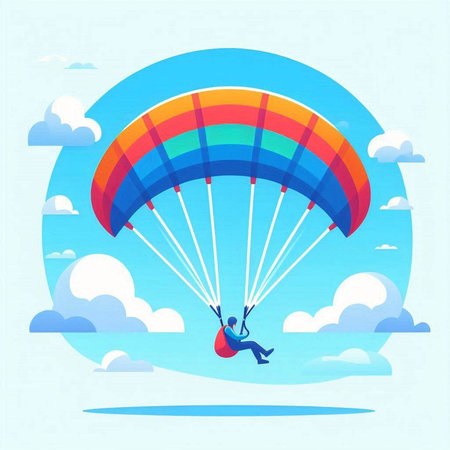 Parachutist flying in the blue sky, vector illustration.のイラスト素材