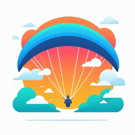 Parachute flying in the sky with clouds, vector illustration.のイラスト素材