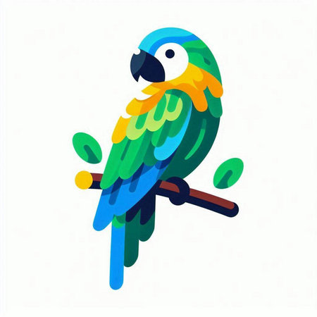 Colorful parrot isolated on white background. Vector illustration in cartoon style.のイラスト素材