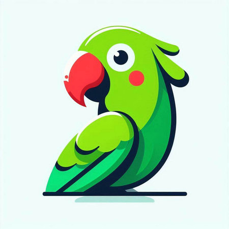 Green parrot isolated on white background. Vector illustration in flat style.のイラスト素材