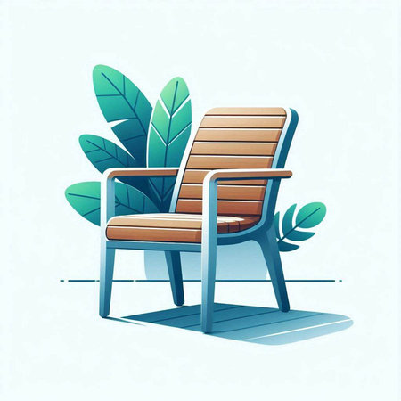 Wooden chair in the garden. Flat design. Vector illustration.のイラスト素材