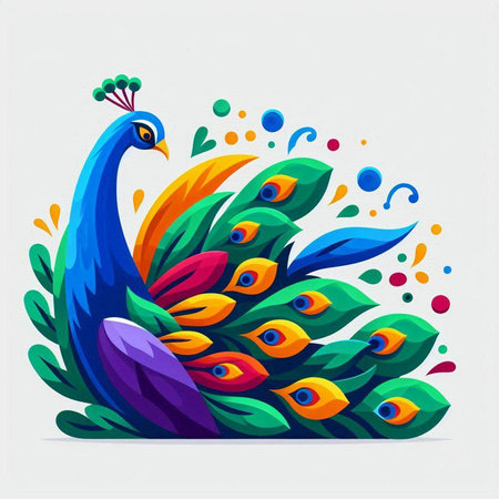 Colorful peacock vector illustration on white background. Vector illustration.のイラスト素材