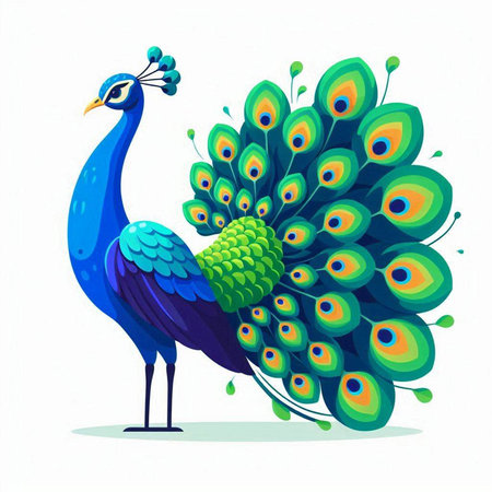 Peacock with a beautiful tail on a white background. Vector illustration.のイラスト素材