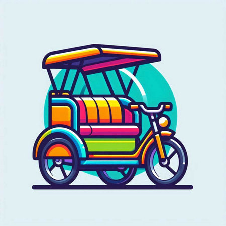 Colorful tuk tuk icon in flat style. Vector illustration.のイラスト素材