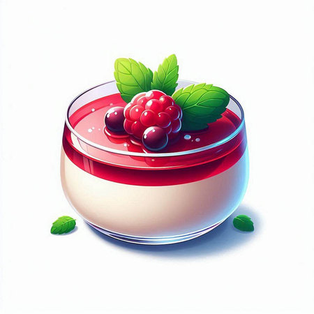Illustration of a panna cotta with berries on a white backgroundのイラスト素材