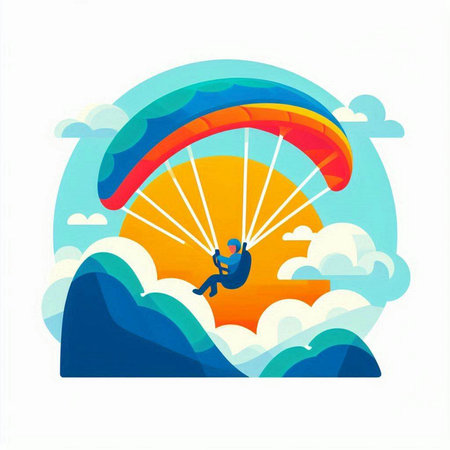 Paraglider flying in the sky. Colorful vector illustration.のイラスト素材