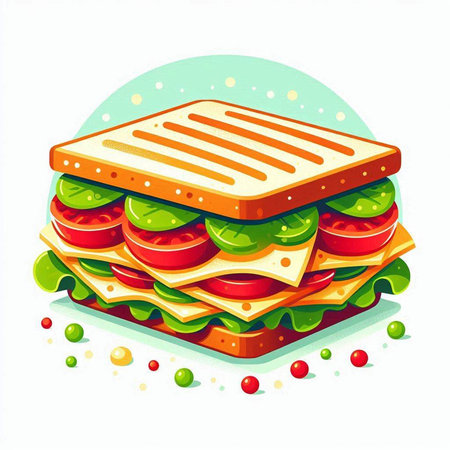 Sandwich with cheese, tomato and cucumber. Vector illustration.のイラスト素材